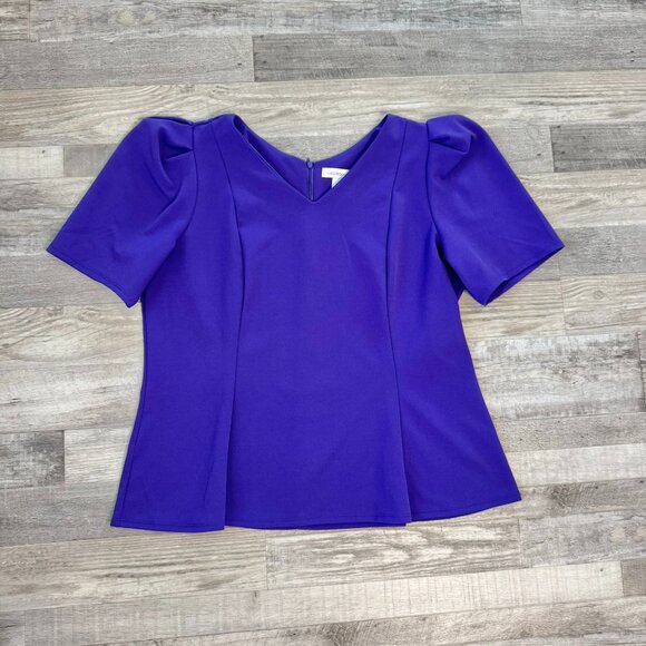 Liz Claiborne Purple V-Neck Tailored Short Sleeve Blouse O45 - Picture 1 of 6